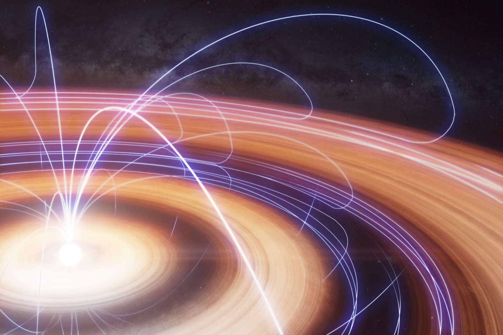 Artist's impression of magnetic field lines threading the TW Hya protoplanetary disk